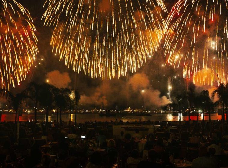 Photo d'un feu d'artifice du Festival d'Art Pyrotechnique sur la Plage du Festival à Cannes